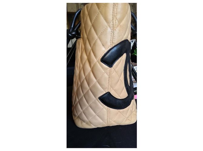 Borsa tote Cambon in pelle trapuntata beige e nero Chanel - vista 3