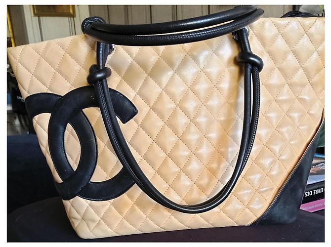 Borsa tote Cambon in pelle trapuntata beige e nero Chanel - vista 4