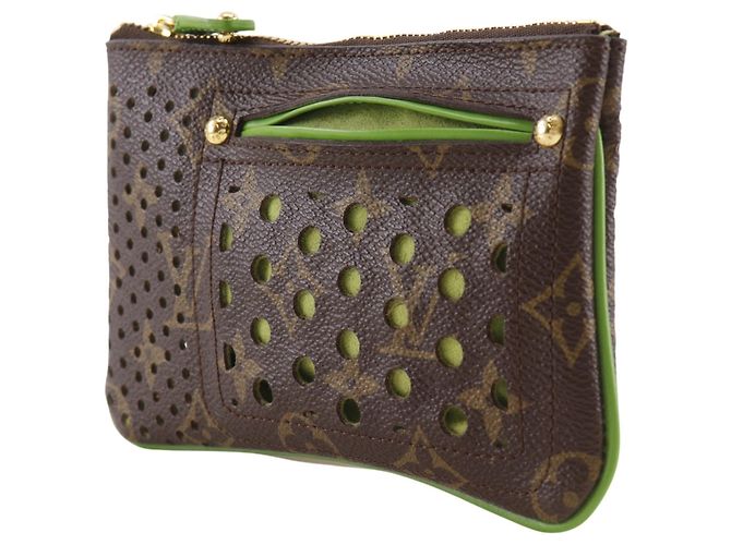 Pochette Louis Vuitton Pochette Plat Marrone Verde chiaro Monogramma - vista 2