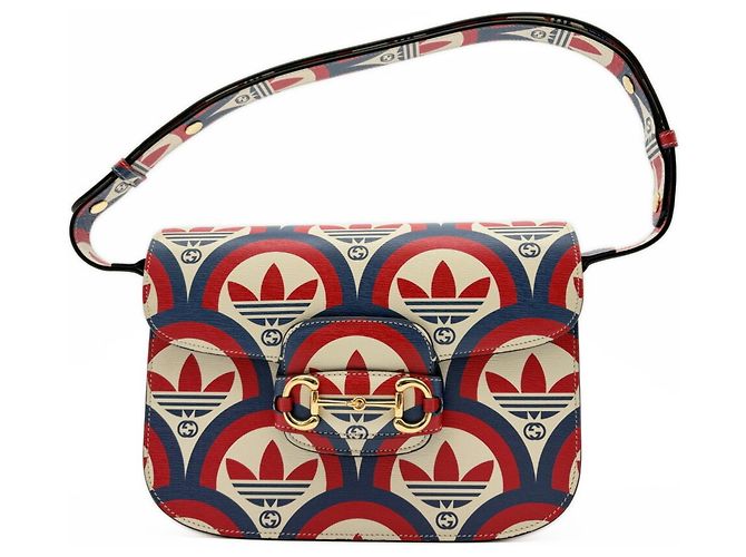 Borsa a tracolla in pelle Gucci Horsebit Rosso Crudo Blu navy - vista 2