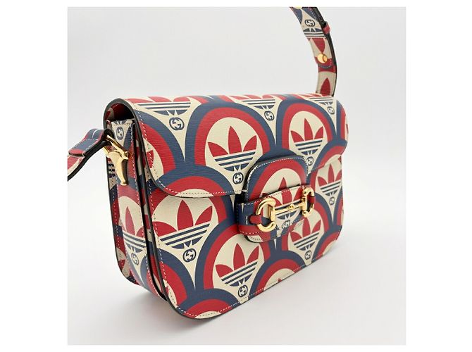 Borsa a tracolla in pelle Gucci Horsebit Rosso Crudo Blu navy - vista 4