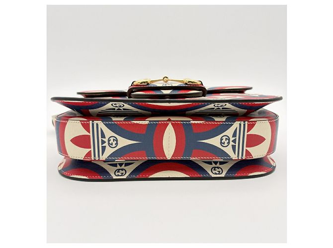 Borsa a tracolla in pelle Gucci Horsebit Rosso Crudo Blu navy - vista 6