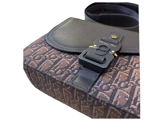 Mini bolsa mensageira Christian Dior Saddle Flap em lona Oblique e couro Azul - vista 2