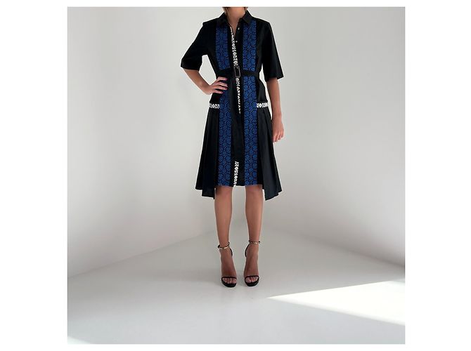 Vestido midi Suno de algodón negro bordado Azul - vista 2
