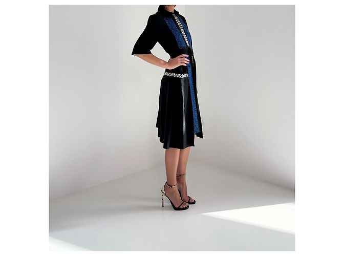 Vestido midi Suno de algodón negro bordado Azul - vista 3