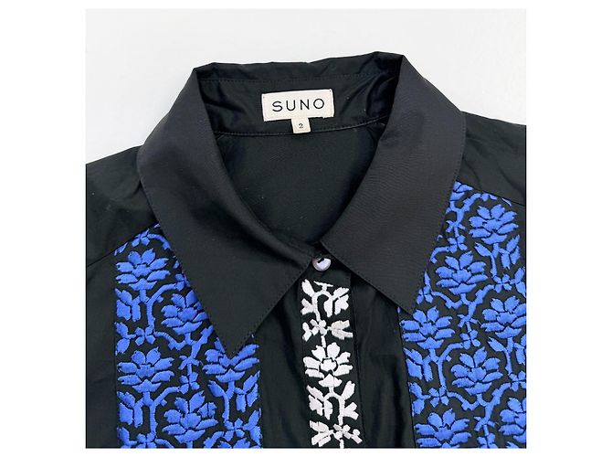 Vestido midi Suno de algodón negro bordado Azul - vista 7