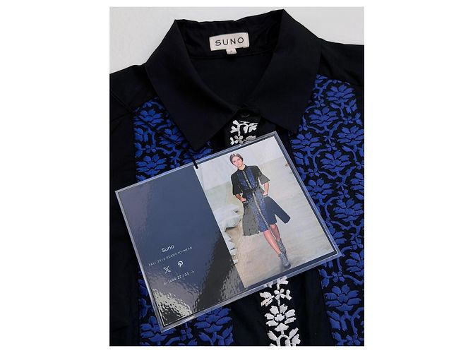Vestido midi Suno de algodón negro bordado Azul - vista 8
