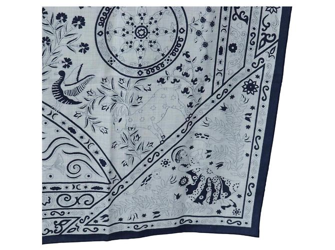 Hermès HERMES Carre 140 Scarf "Peuple Du Vent" Cashmere Navy Auth hk3921M Blu navy - vista 10