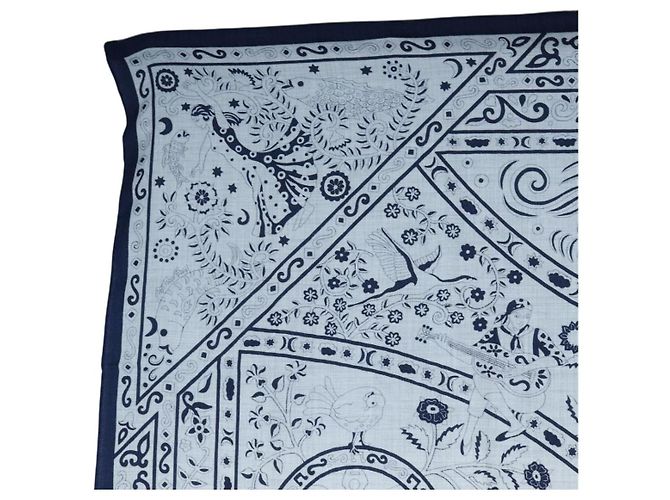 Hermès HERMES Carre 140 Scarf "Peuple Du Vent" Cashmere Navy Auth hk3921M Blu navy - vista 2