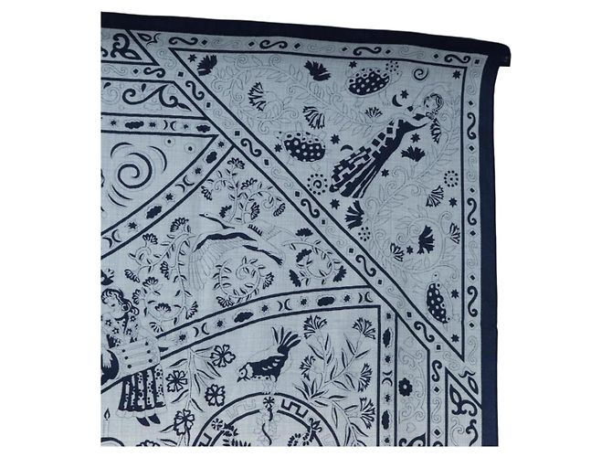 Hermès HERMES Carre 140 Scarf "Peuple Du Vent" Cashmere Navy Auth hk3921M Blu navy - vista 4