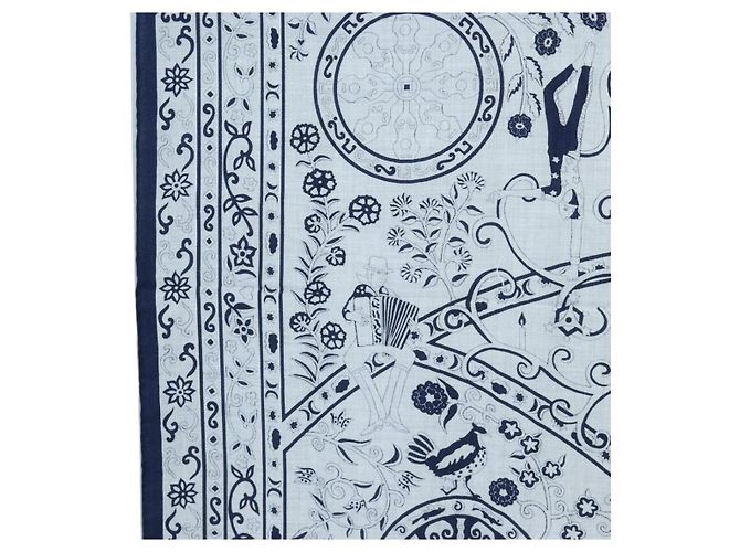 Hermès HERMES Carre 140 Scarf "Peuple Du Vent" Cashmere Navy Auth hk3921M Blu navy - vista 5