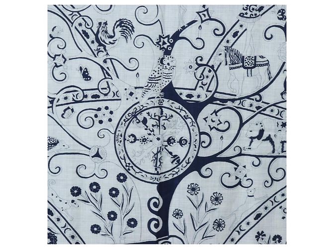 Hermès HERMES Carre 140 Scarf "Peuple Du Vent" Cashmere Navy Auth hk3921M Blu navy - vista 6
