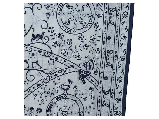 Hermès HERMES Carre 140 Scarf "Peuple Du Vent" Cashmere Navy Auth hk3921M Blu navy - vista 7