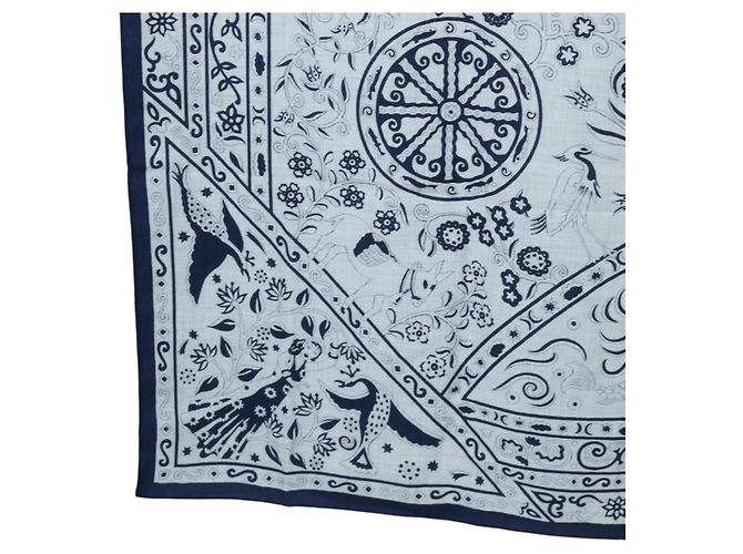 Hermès HERMES Carre 140 Scarf "Peuple Du Vent" Cashmere Navy Auth hk3921M Blu navy - vista 8