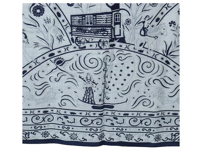 Hermès HERMES Carre 140 Scarf "Peuple Du Vent" Cashmere Navy Auth hk3921M Blu navy - vista 9