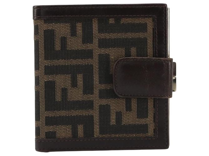 FENDI Zucca Canvas Portafoglio Compatto Nero Marrone Auth 189991A - vista 13