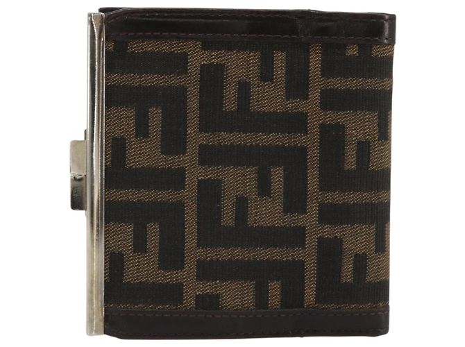 FENDI Zucca Canvas Portafoglio Compatto Nero Marrone Auth 189991A - vista 2