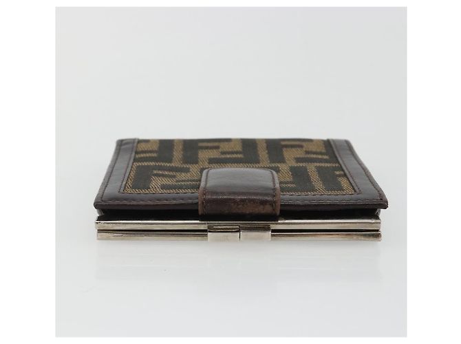 FENDI Zucca Canvas Portafoglio Compatto Nero Marrone Auth 189991A - vista 3
