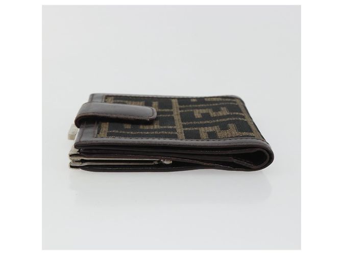 FENDI Zucca Canvas Portafoglio Compatto Nero Marrone Auth 189991A - vista 5
