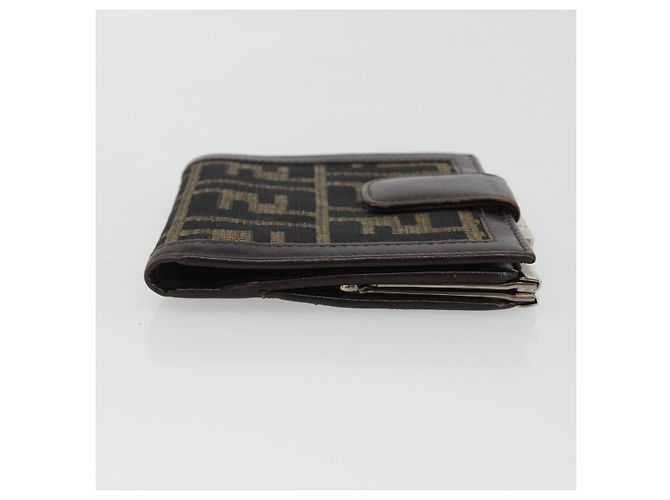 FENDI Zucca Canvas Portafoglio Compatto Nero Marrone Auth 189991A - vista 6