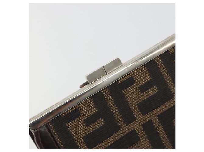 FENDI Zucca Canvas Portafoglio Compatto Nero Marrone Auth 189991A - vista 7