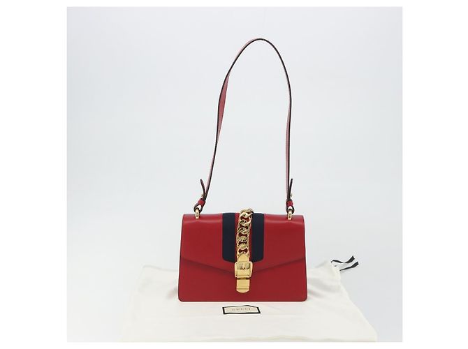 Borsa a tracolla GUCCI Sherry Line Silvi in pelle rossa e oro 421882 Auth 190243V Rosso D'oro - vista 12