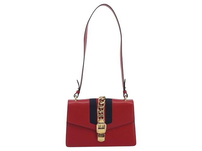 Borsa a tracolla GUCCI Sherry Line Silvi in pelle rossa e oro 421882 Auth 190243V Rosso D'oro - vista 13