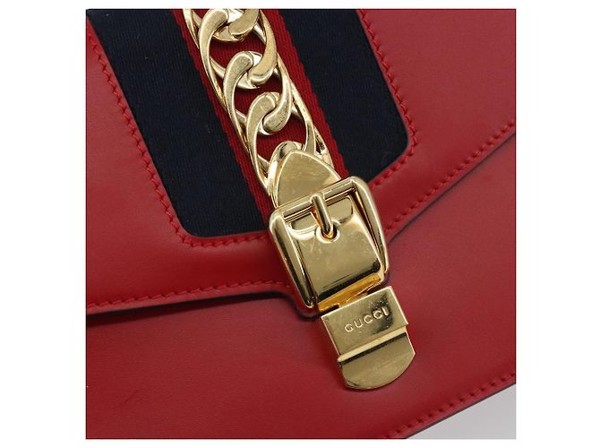 Borsa a tracolla GUCCI Sherry Line Silvi in pelle rossa e oro 421882 Auth 190243V Rosso D'oro - vista 18