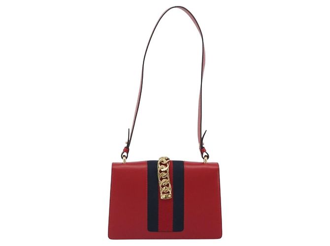 Borsa a tracolla GUCCI Sherry Line Silvi in pelle rossa e oro 421882 Auth 190243V Rosso D'oro - vista 2