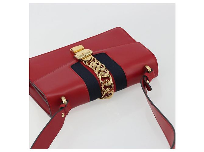 Borsa a tracolla GUCCI Sherry Line Silvi in pelle rossa e oro 421882 Auth 190243V Rosso D'oro - vista 6