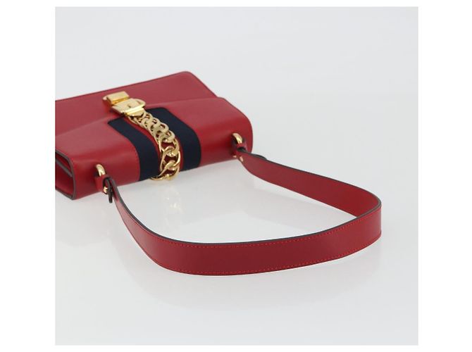 Borsa a tracolla GUCCI Sherry Line Silvi in pelle rossa e oro 421882 Auth 190243V Rosso D'oro - vista 7