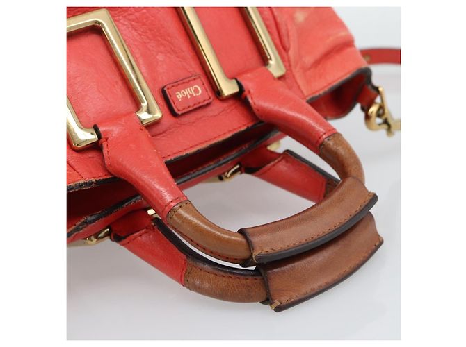 Chloé Borsa Chloe Etel in Pelle 2way Rosso Oro Auth BA13902 D'oro - vista 7