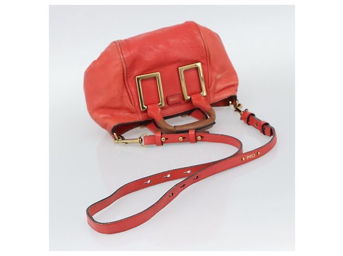 Chloé Borsa Chloe Etel in Pelle 2way Rosso Oro Auth BA13902 D'oro - vista 8