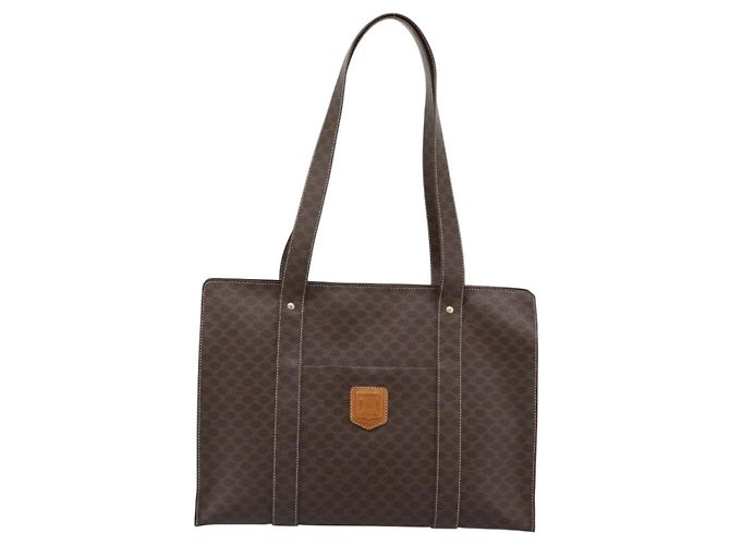 Céline Borsa Tote CELINE Macadam Canvas PVC Pelle Marrone Oro Auth mr2749 D'oro - vista 13