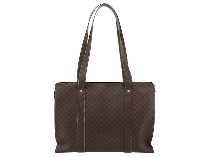 Céline Borsa Tote CELINE Macadam Canvas PVC Pelle Marrone Oro Auth mr2749 D'oro - vista 2