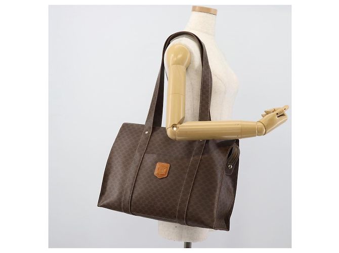 Céline Borsa Tote CELINE Macadam Canvas PVC Pelle Marrone Oro Auth mr2749 D'oro - vista 22