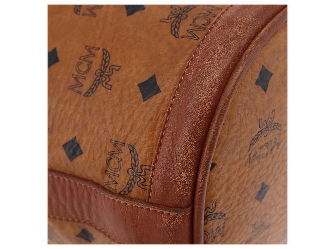 Sacca a cordino MCM Vicetos Logogram PVC Leather Brown Gold Auth 186663 Marrone D'oro - vista 14