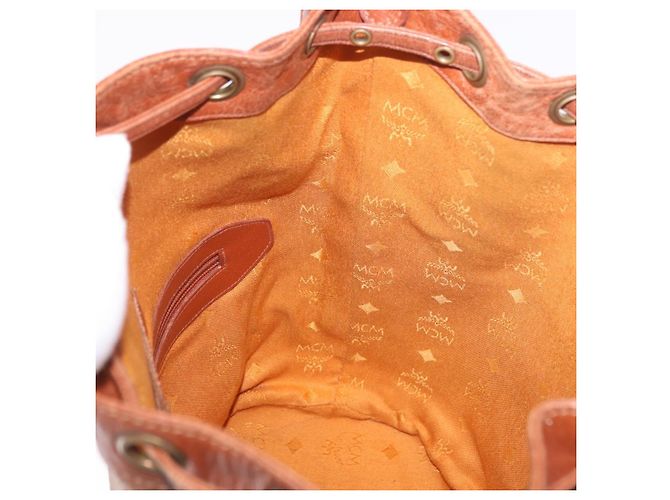Sacca a cordino MCM Vicetos Logogram PVC Leather Brown Gold Auth 186663 Marrone D'oro - vista 18
