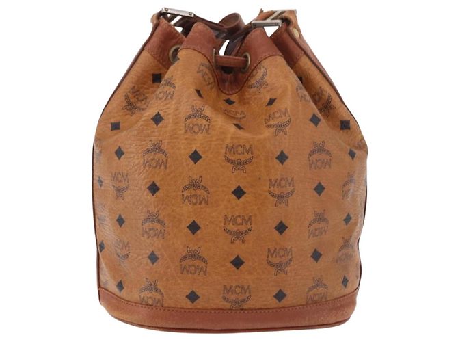 Sacca a cordino MCM Vicetos Logogram PVC Leather Brown Gold Auth 186663 Marrone D'oro - vista 2