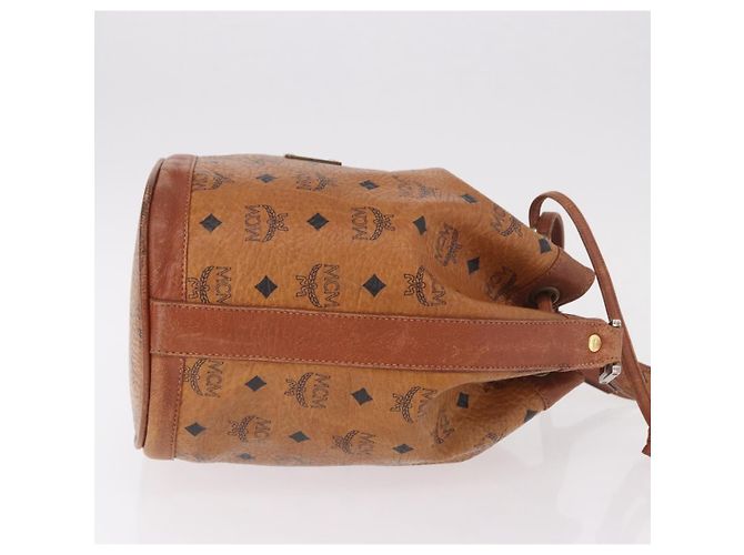 Sacca a cordino MCM Vicetos Logogram PVC Leather Brown Gold Auth 186663 Marrone D'oro - vista 3
