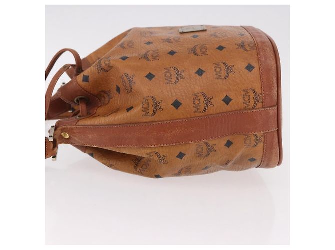 Sacca a cordino MCM Vicetos Logogram PVC Leather Brown Gold Auth 186663 Marrone D'oro - vista 4