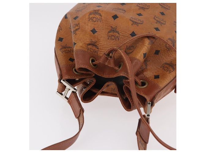 Sacca a cordino MCM Vicetos Logogram PVC Leather Brown Gold Auth 186663 Marrone D'oro - vista 6
