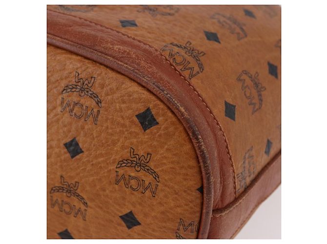 Sacca a cordino MCM Vicetos Logogram PVC Leather Brown Gold Auth 186663 Marrone D'oro - vista 9