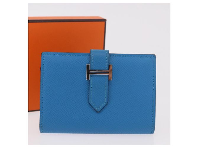 Hermès HERMES Bean Card Case Leather Blue Silver Auth 191663M Silvery - view 12