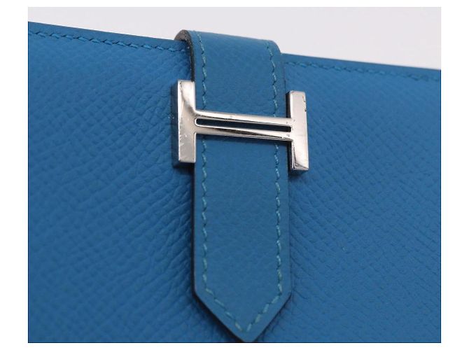 Hermès HERMES Bean Card Case Leather Blue Silver Auth 191663M Silvery - view 17