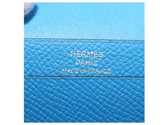 Hermès HERMES Bean Card Case Leather Blue Silver Auth 191663M Silvery - view 18