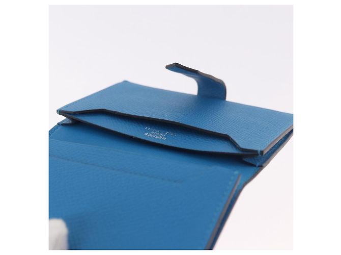 Hermès HERMES Bean Card Case Leather Blue Silver Auth 191663M Silvery - view 19