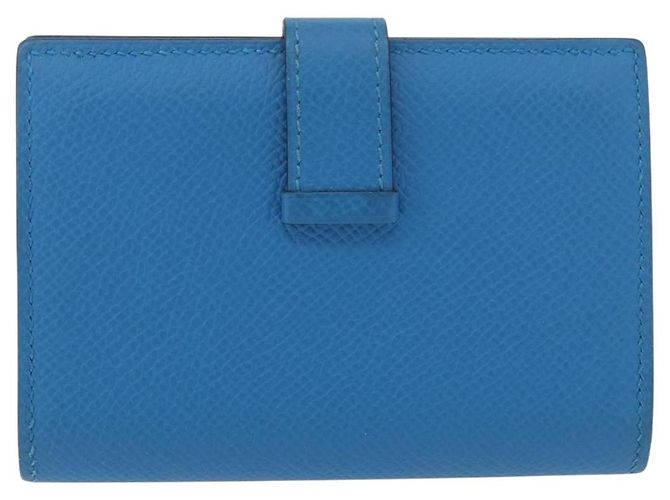 Hermès HERMES Bean Card Case Leather Blue Silver Auth 191663M Silvery - view 2