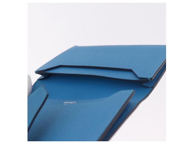 Hermès HERMES Bean Card Case Leather Blue Silver Auth 191663M Silvery - view 21
