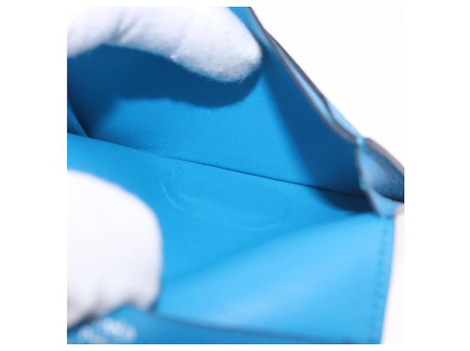 Hermès HERMES Bean Card Case Leather Blue Silver Auth 191663M Silvery - view 22